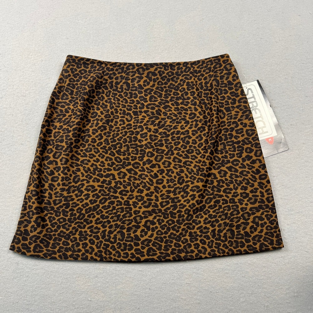 90s Y2K Exact Change Mini Skirt Women 9 Brown Leopard Print Stretch A-Line Vtg
